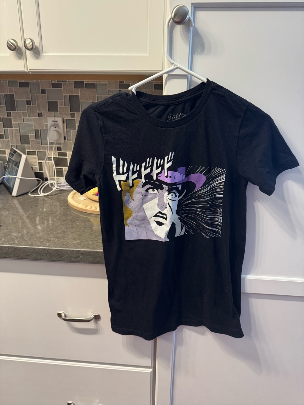 Black Graphic Tee with Purple & Yellow Pop Art Face anime shirt